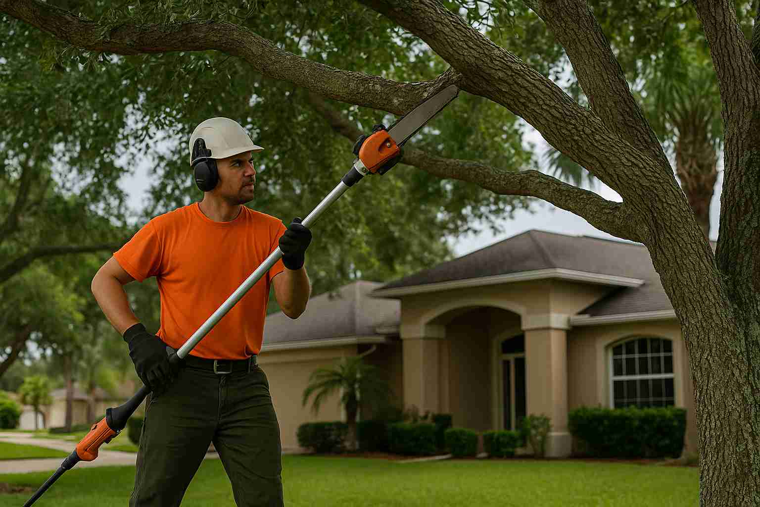 Regular tree trimming by an arborist in an Ormond Beach yard to improve safety, reduce storm damage, and boost curb appeal